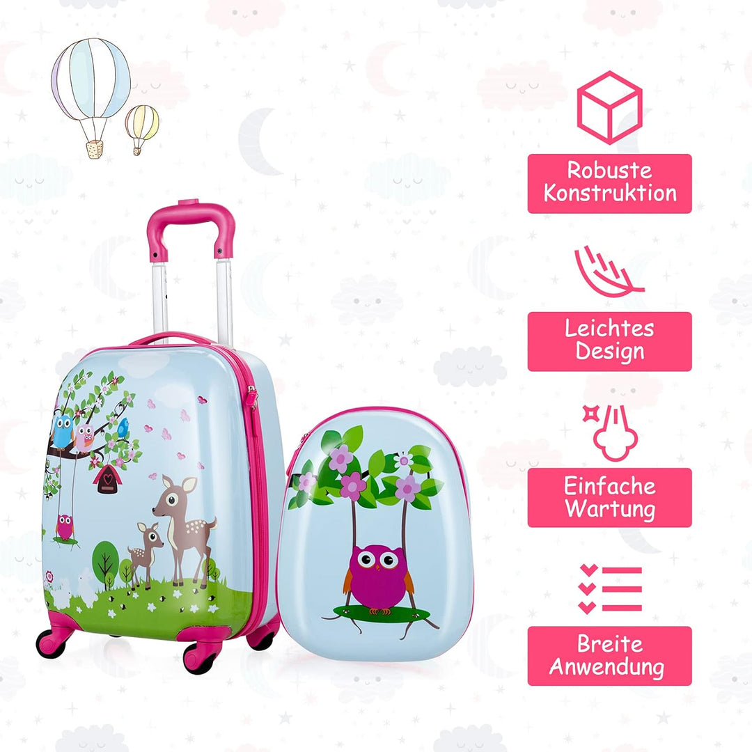 COSTWAY 2tlg Kinderkoffer + Rucksack, Kindertrolley aus Kunststoff, Kindergepäck, Kinder Kofferset H