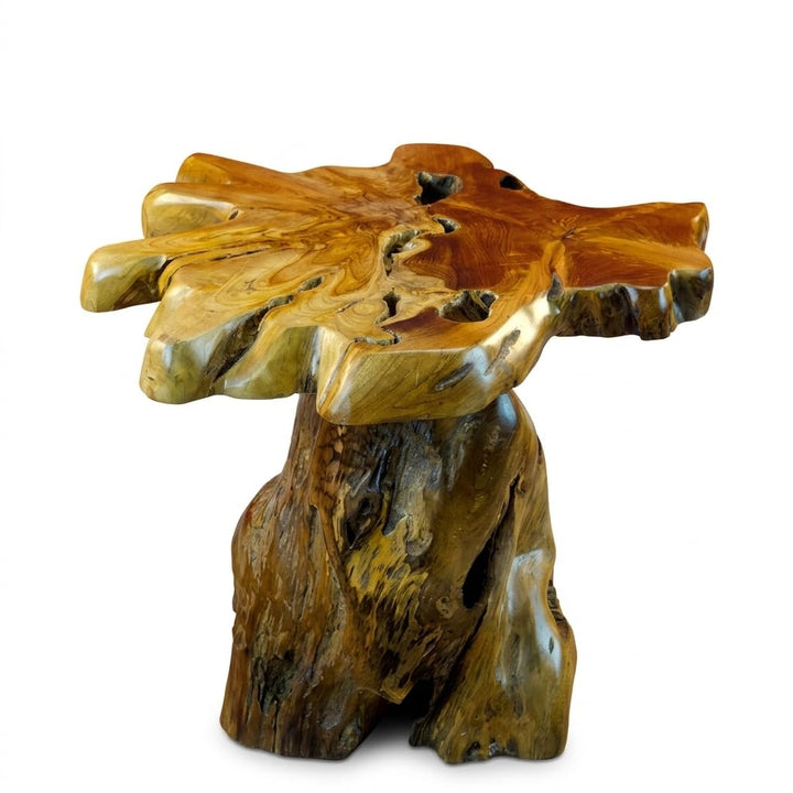 Kinaree Holz Beistelltisch ALOR Setar - Durchmesser ca. 50-55cm Beistelltisch aus Teak Massivholz in
