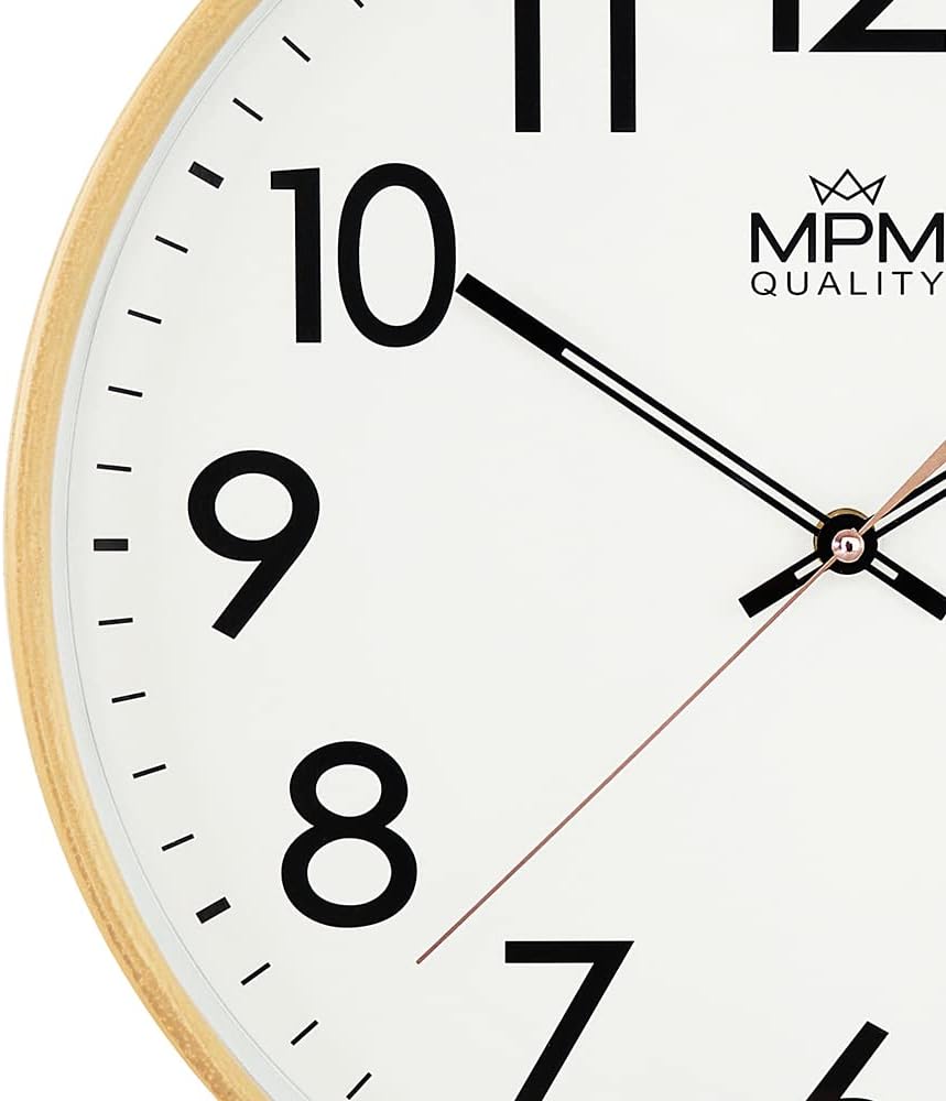 MPM Design Kunstoff Wanduhr, grosse arabische Ziffern, Hellbraun, Quarz-Uhrwerk, ∅ 350 mm, modern, A