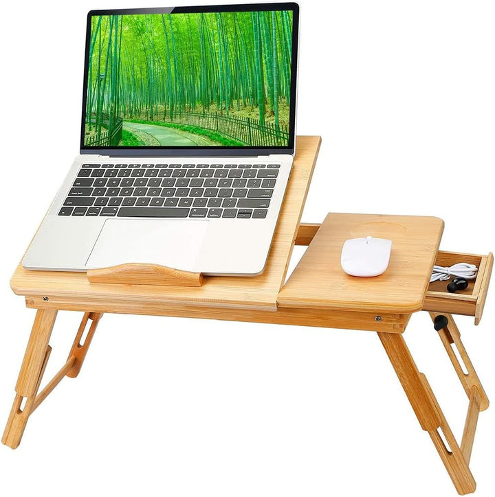 HUOLE Laptoptisch Notebooktisch Höhenverstellbar mit Schublade Belüftet Neigbar Faltbar Laptopstände
