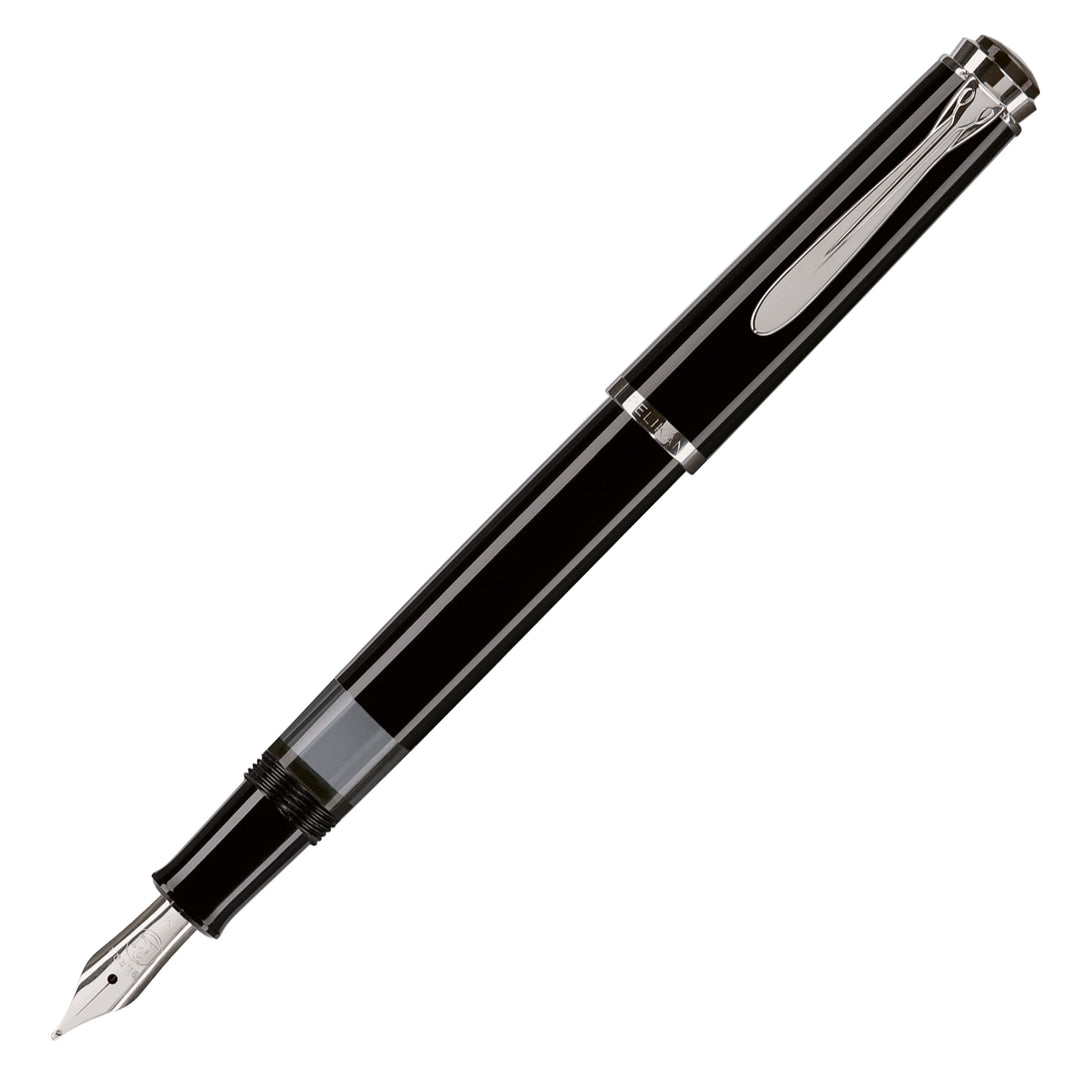 Pelikan Füllhalter Classic 205, Schwarz, Feder M (mittel), hochwertiger Kolbenfüller im Geschenk-Etu