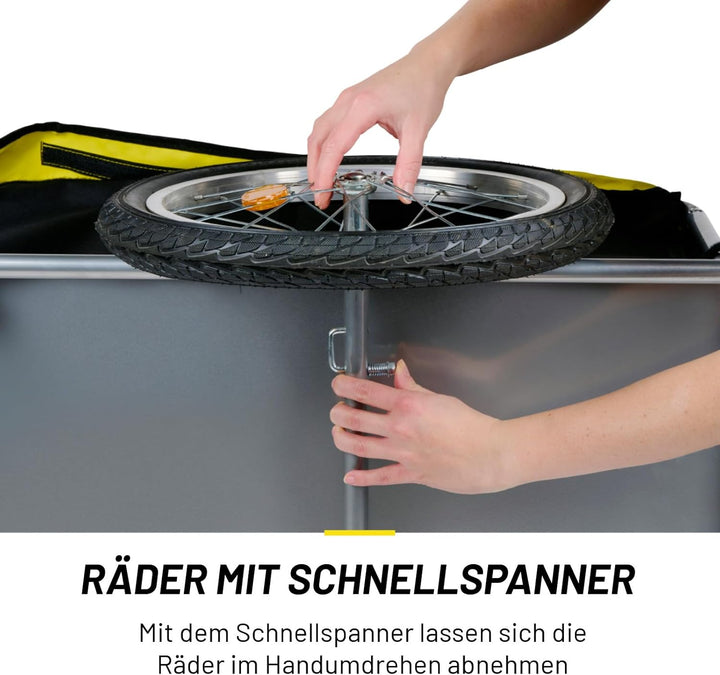 DUNLOP Fahrradanhänger – Lastenanhänger mit Reflektoren und verstellbarem Regenschutz – Gelb