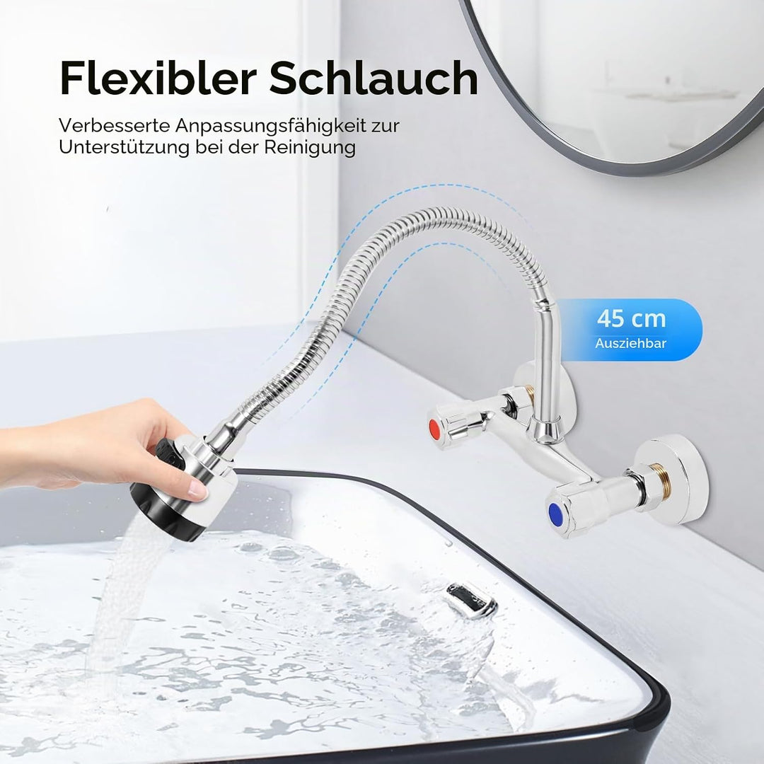 Küche Armatur Wasserhahn Wandmontage 360° Drehbar Mischbatterien Armatur Wandarmatur Spültischarmatu
