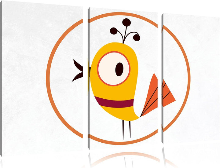 Pixxprint Lustiger Vogel in Kreis als Leinwandbild/Grösse: 3 Teilig (120x80) cm/Wandbild/Kunstdruck/