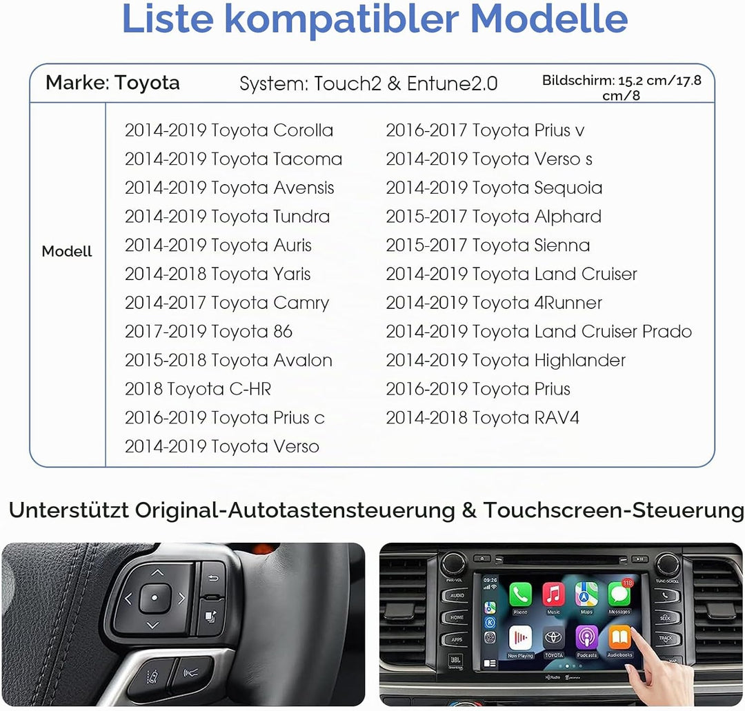 EZoneTronics Wireless Carplay Android Auto Adapter für Toyota Camry/Auris/CHR/Avensis/RAV4/Prius/Hig