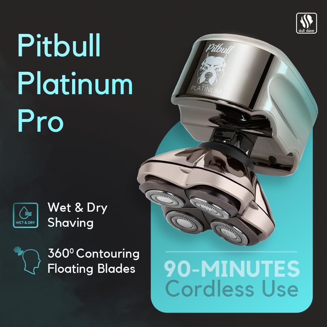 Skull Shaver Pitbull Platinum PRO Gesichts- und Kopfrasierer mit Bonus-CR-3-Klinge