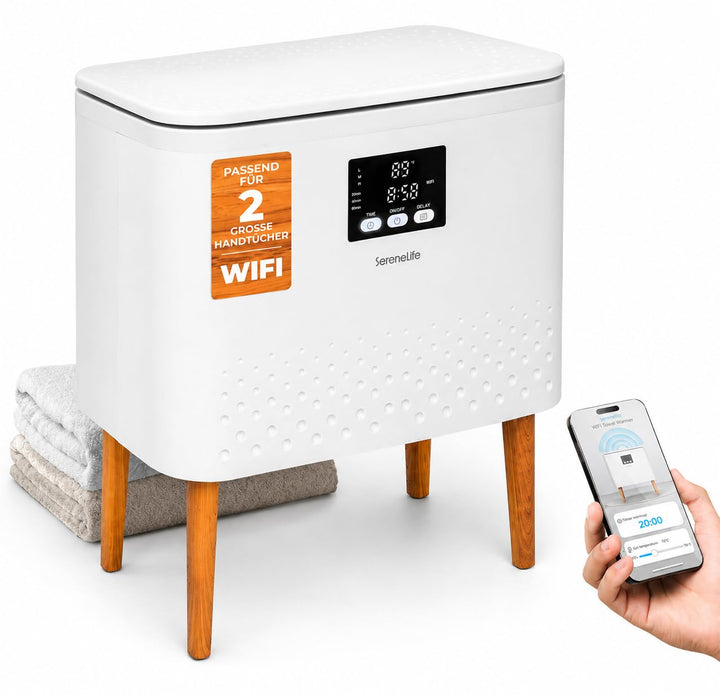 SereneLife WiFi Handtuchwärmer 20L Elektrisch Stehend – Smart Handtuchtrockner für 2 Handtücher mit