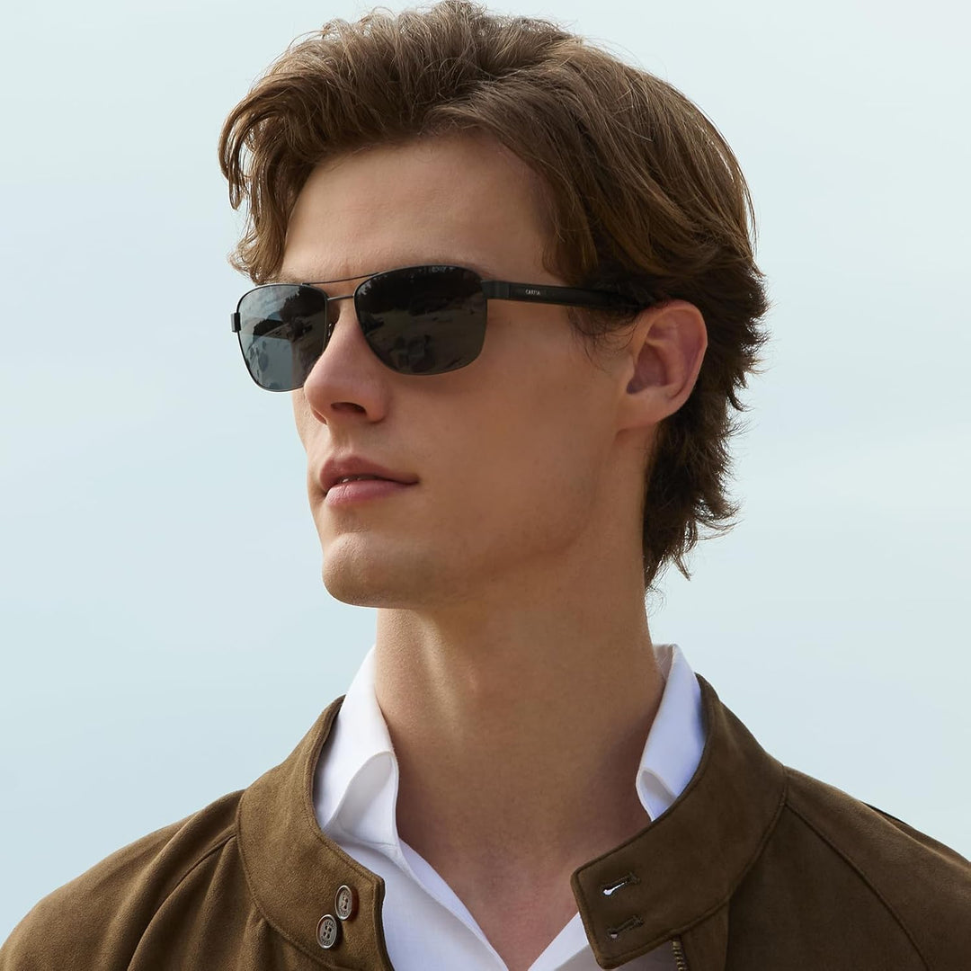 CARFIA Pilotenbrille Sonnenbrille Herren UV400 polarisierte Sportbrille mit ultraleichtem Metallrahm