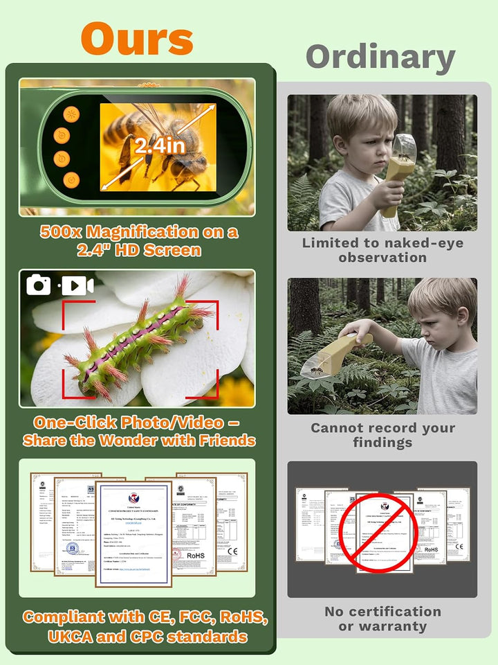 Forscherset für Kinder, Insektenfänger mit Mikroskop-Dunkelgrün | Becherlupen für Kinder, Kinder Mik