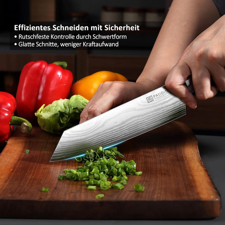 PAUDIN Santokumesser 20 cm, Japanisches Kochmesser Kiritsuke, Scharfes Küchenmesser aus Hochkohlenst