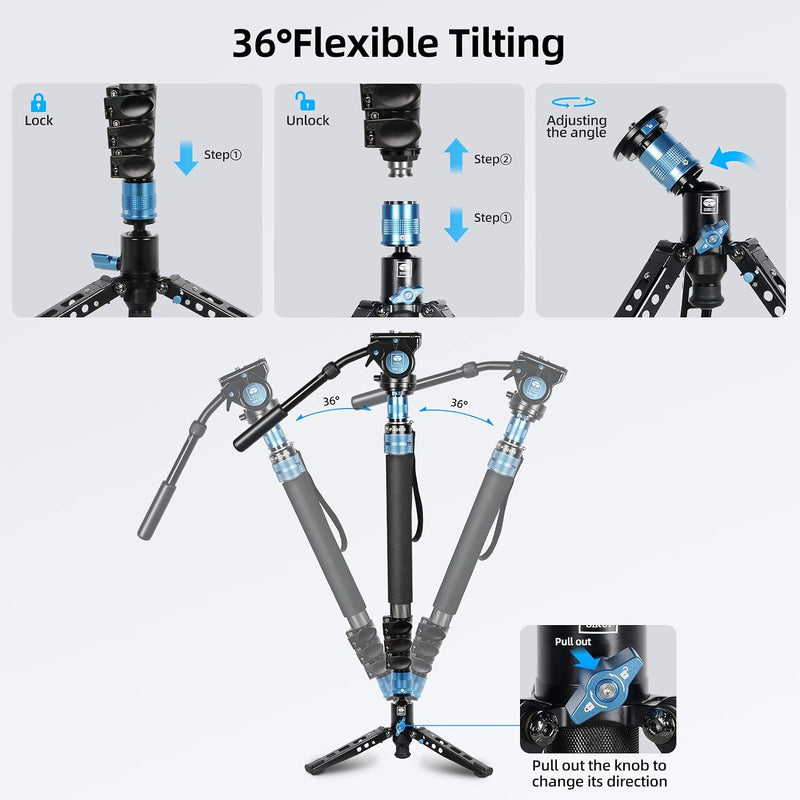 SIRUI P-424FS 169.4CM Carbon Fiber Kamera Einbeinstativ mit VH-10 Fluid Video Kopf, Professionelles