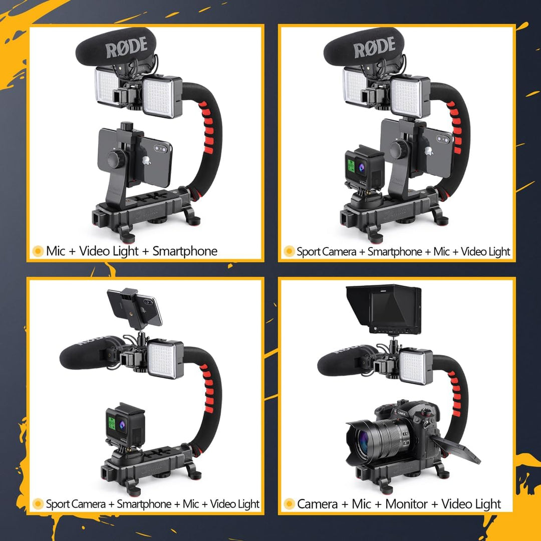 Zeadio Stabilisator für Kamera Handy GoPro, Faltbare Handgriff Video Rig Steadycam Stabilizer für al