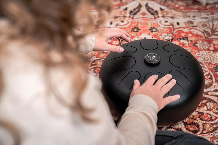Sonic Energy 12" Edelstahl Zungentrommel – A Moll – Schwarz – Für Meditation, Yoga, Percussion – Ink