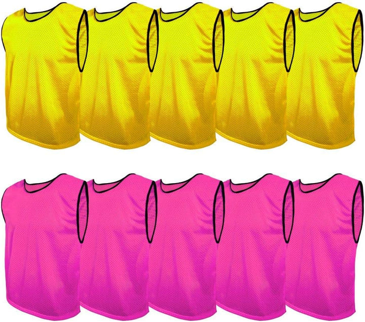 SPORTSBIBS Fussball Leibchen Set 10 Stück: 2 Farben - 5 von jeder Farbe, für Kinder und Erwachsene,