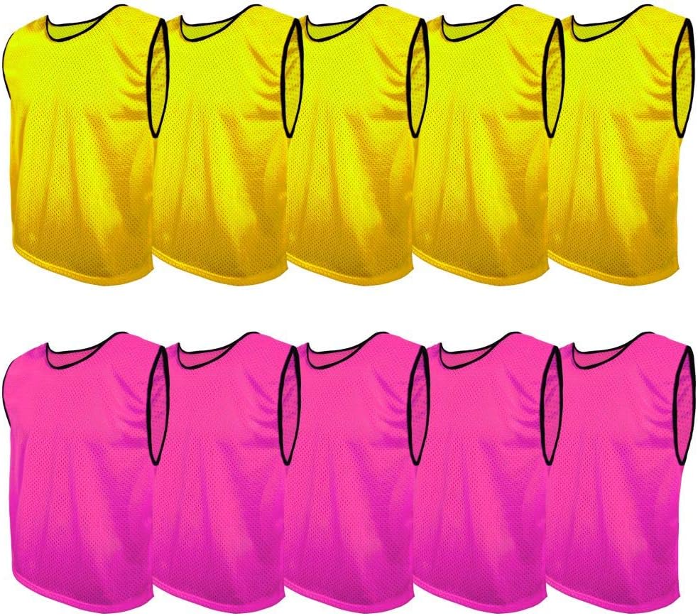 SPORTSBIBS Fussball Leibchen Set 10 Stück: 2 Farben - 5 von jeder Farbe, für Kinder und Erwachsene,
