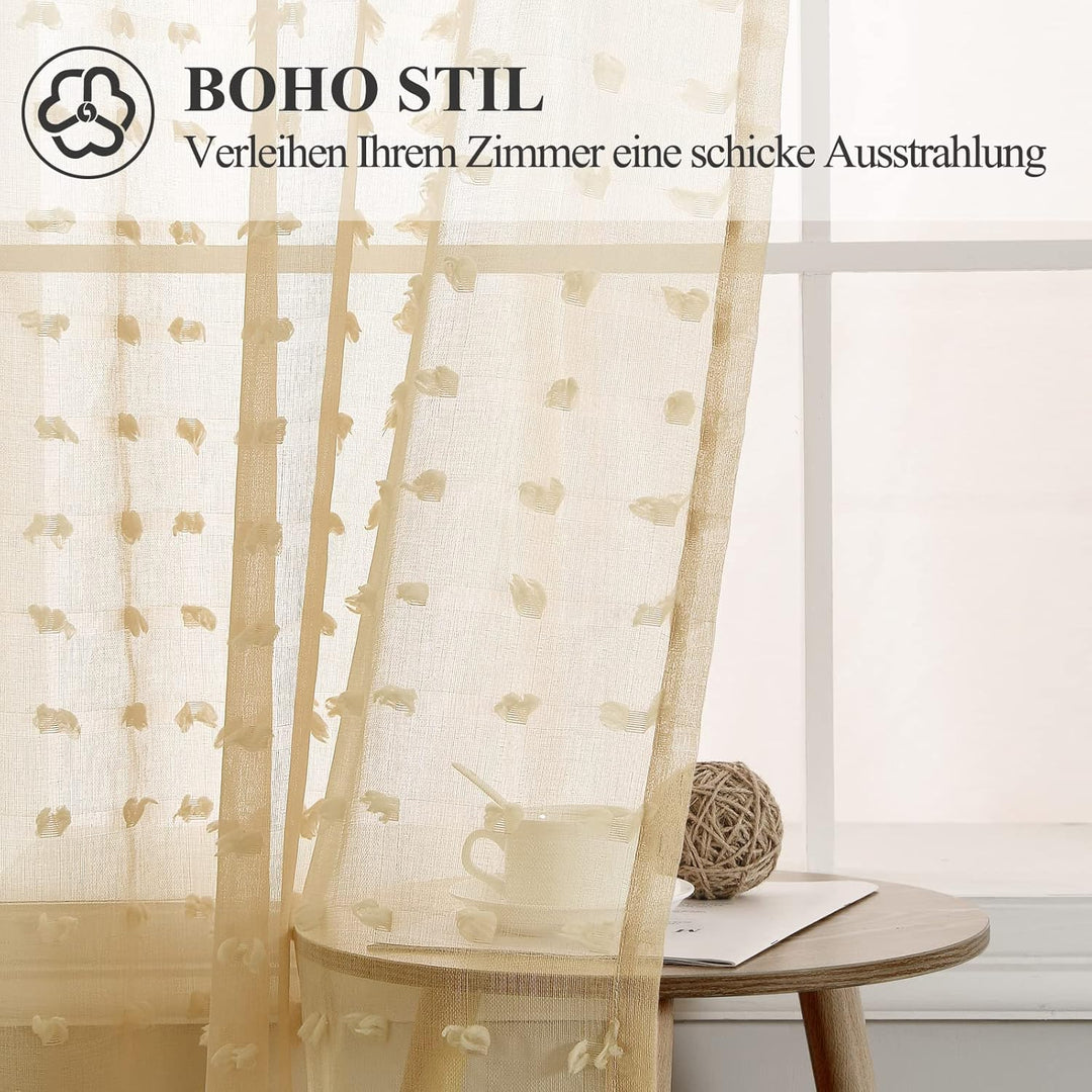 Joywell Beige Gardinen Wohnzimmer Vorhänge Transparente Voile Sheer Vorhänge Mädchenzimmer Leinenstr