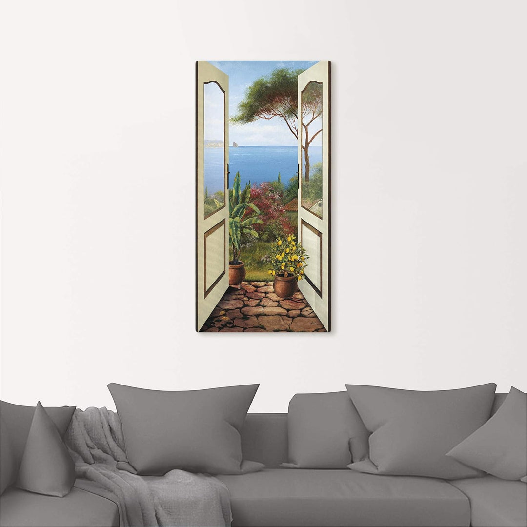 ARTLAND Wanddeko Leinwand Bilder Wandbild Fensterblick Garten Meer Landschaft Küste Natur Meerblick