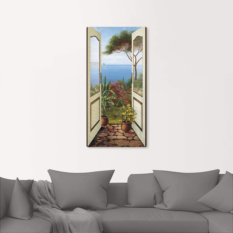 ARTland Leinwandbilder Bild Leinwand Wandbilder 50x100 cm Fensterblick Garten Meer Landschaft Küste