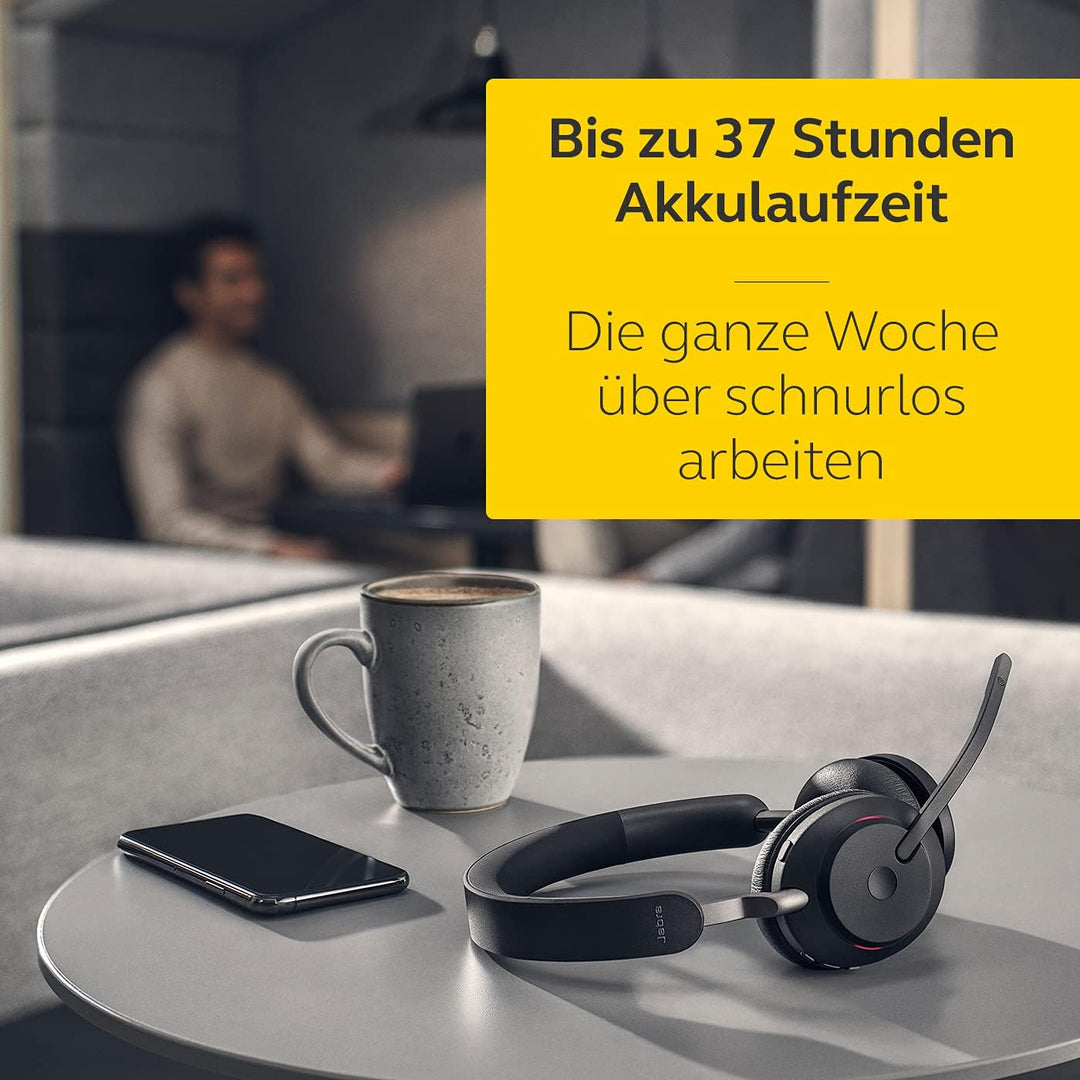 Jabra Evolve2 65 Wireless PC Headset – Noise Cancelling Microsoft Teams Certified Stereo Headphones