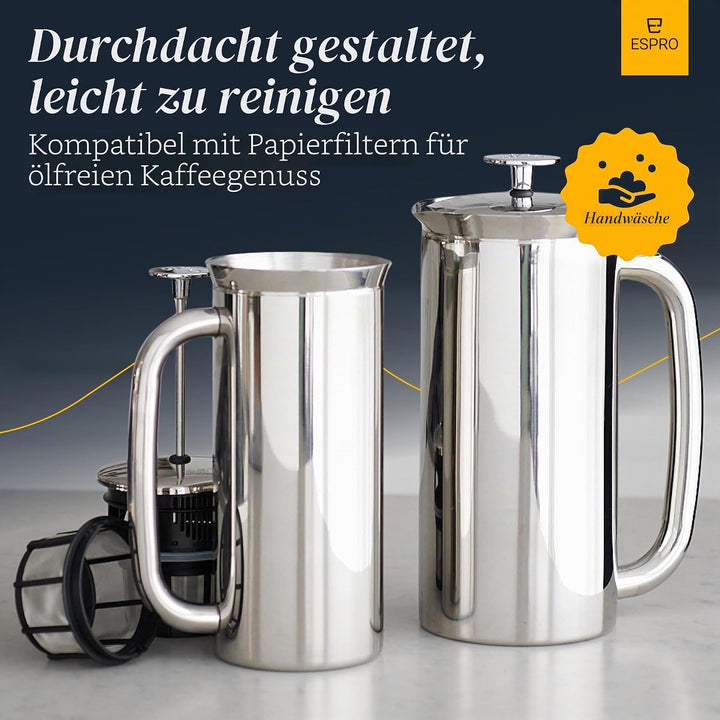 ESPRO – P7 French Press – doppelwandiger, isolierter Kaffee- und Teebereiter aus Edelstahl mit Mikro