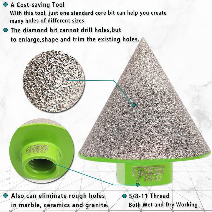 FACHLICH Diamant Fasenbits 50mm Diamant Fingerfräser zum Vergrössern Löcher in Fliesen Porzellan Mar