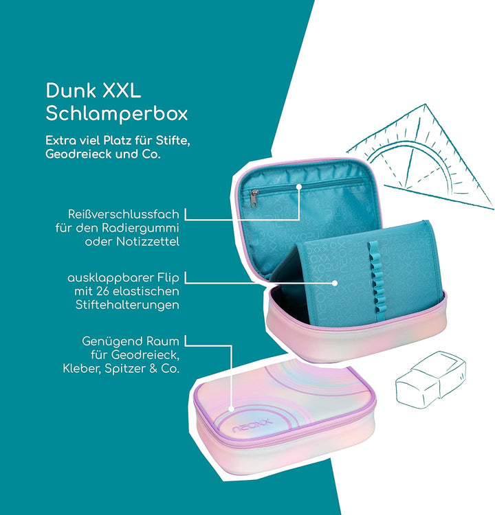 neoxx - Schlamperbox Dunk Candy Party – Platz für EIN Geodreieck – Stifte Flap mit 26 Stifteschlaufe