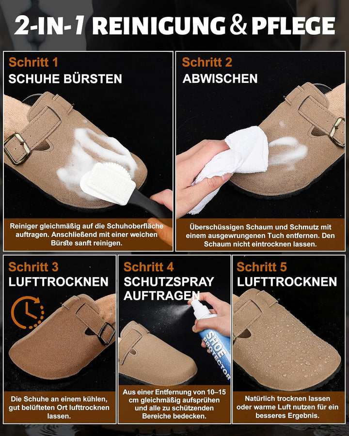 Jevvu Wildleder Reiniger Set mit Imprägnierspray, Wildlederbürste &amp; Mikrofasertuch, Schuhpflege Set
