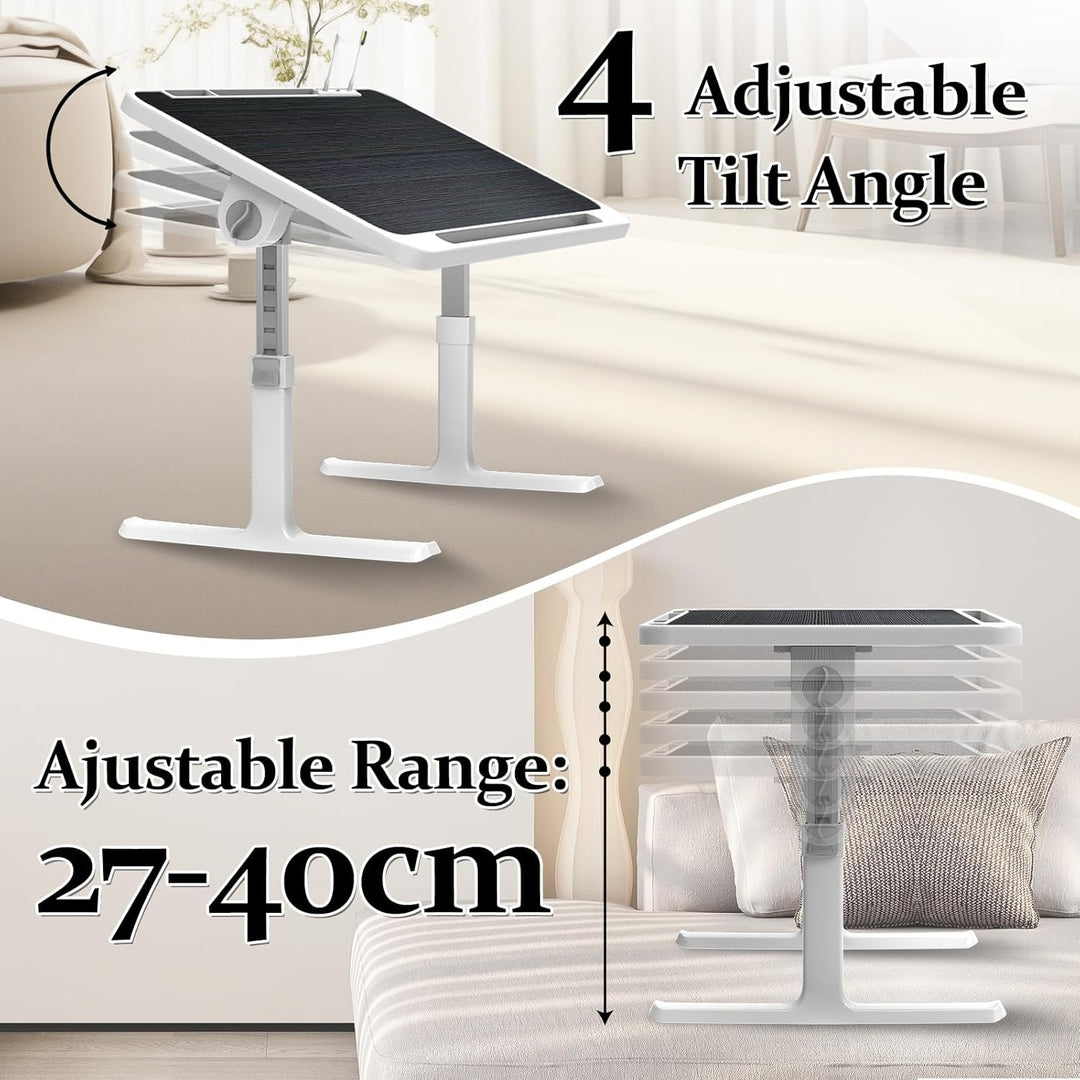 Klappbarer Laptoptisch mit Schublade, LED & Ventilator – Höhenverstellbarer Schreibtisch für Bett, S
