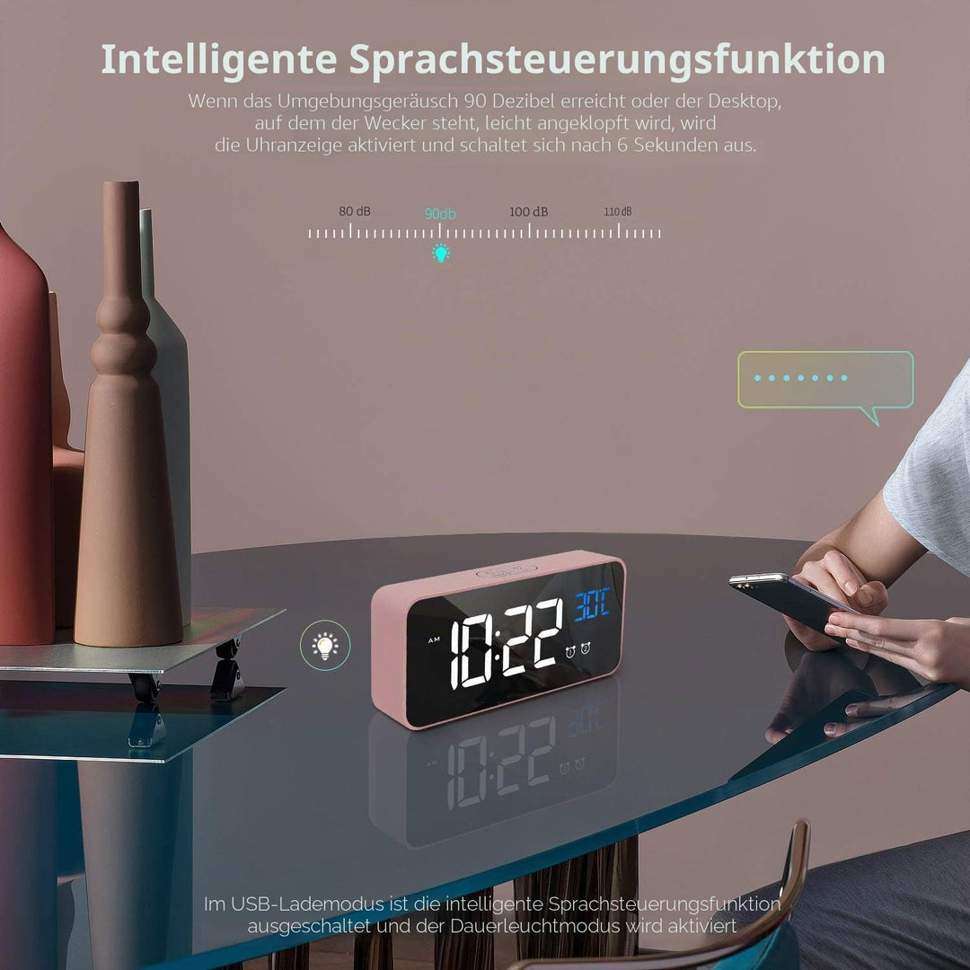 HOMVILLA Wecker, Wecker Digital mit Grosse LED Temperaturanzeige, Digitaler Wecker mit Dual Alarm, S
