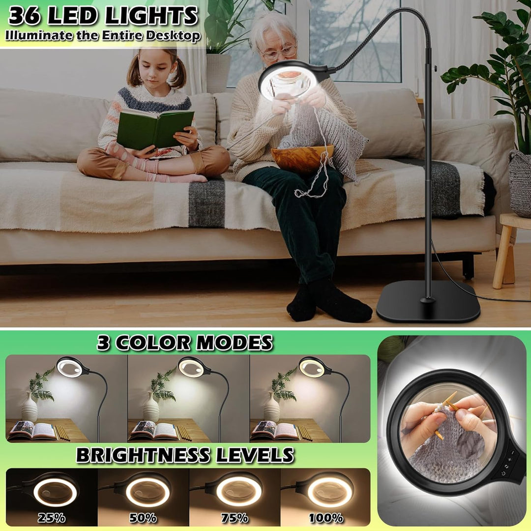 NZQXJXZ 3-in-1 Lupe mit Licht und Ständer, 30X 10X Lupenlampe mit Flexiblem Schwanenhals und 36 Eins