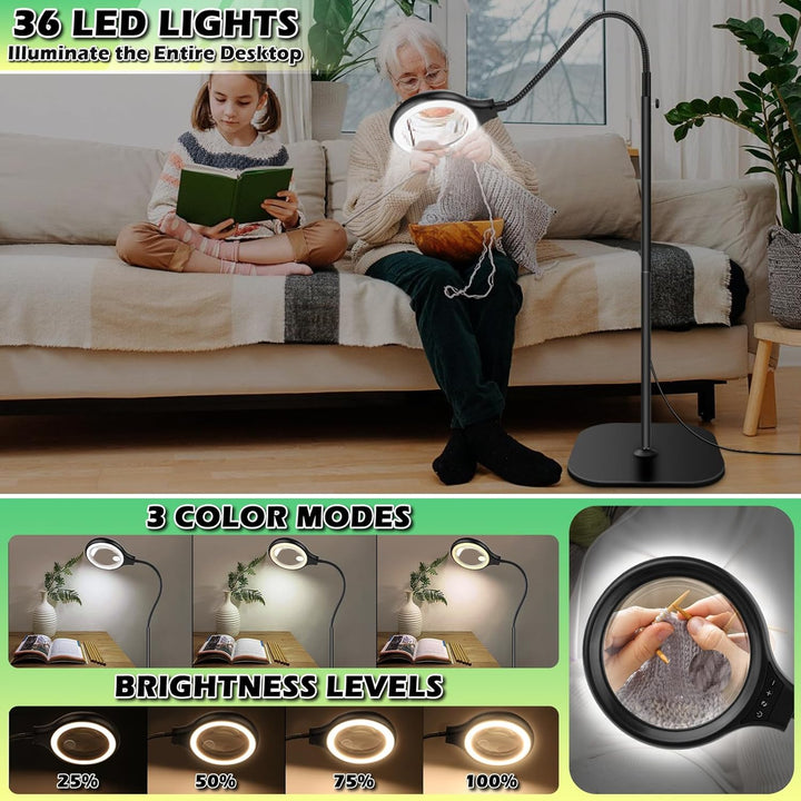 NZQXJXZ 3-in-1 Lupe mit Licht und Ständer, 30X 10X Lupenlampe mit Flexiblem Schwanenhals und 36 Eins