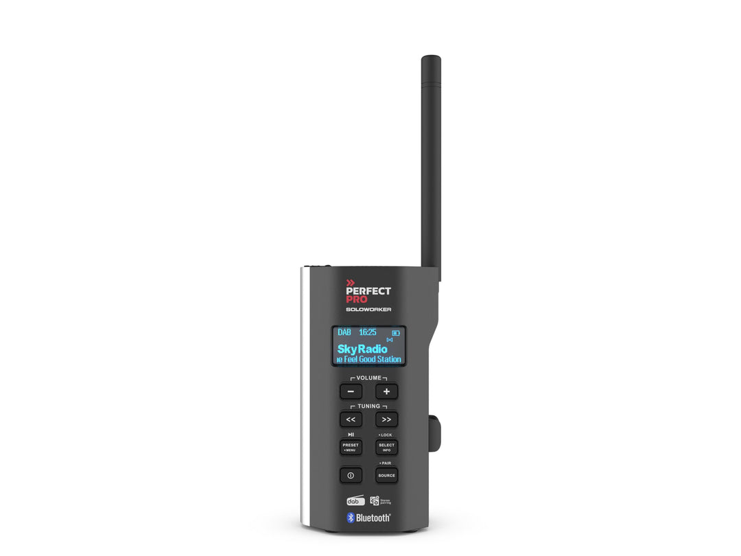 PerfectPro Baustellenradio SOLOWORKER, DAB+ und UKW Empfang, Bluetooth, AUX-Eingang, Inklusive Ladeg