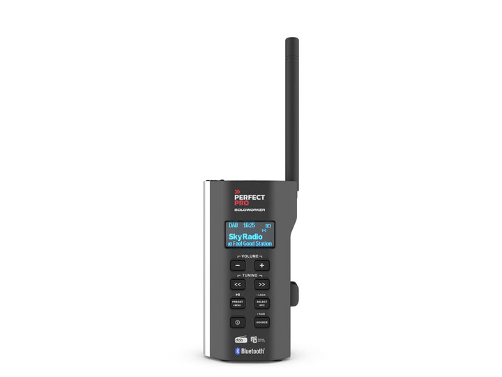 PerfectPro Baustellenradio SOLOWORKER, DAB+ und UKW Empfang, Bluetooth, AUX-Eingang, Inklusive Ladeg