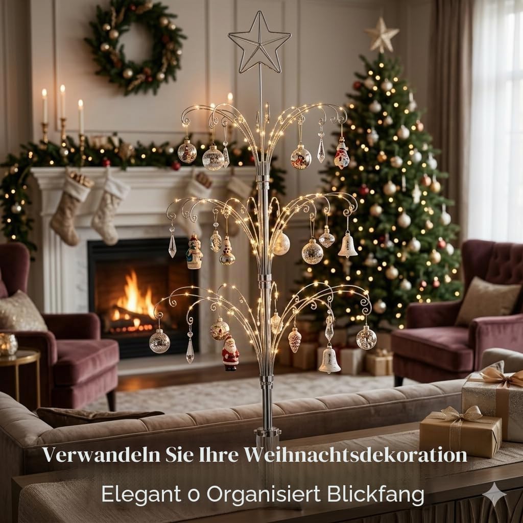 HOHIYA Metall Weihnachten Ornament Display Baum drehbarer Ständer 119,4 cm (Silber) 47"H Rotating St