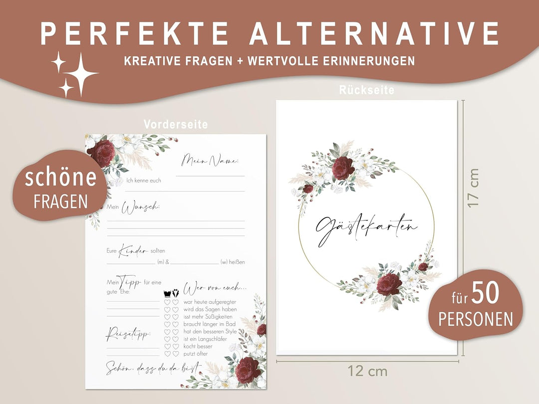 50 Gästekarten Hochzeit - Gästekarten Hochzeit zum ausfüllen - Gästebuchkarten für Hochzeit - Gästeb