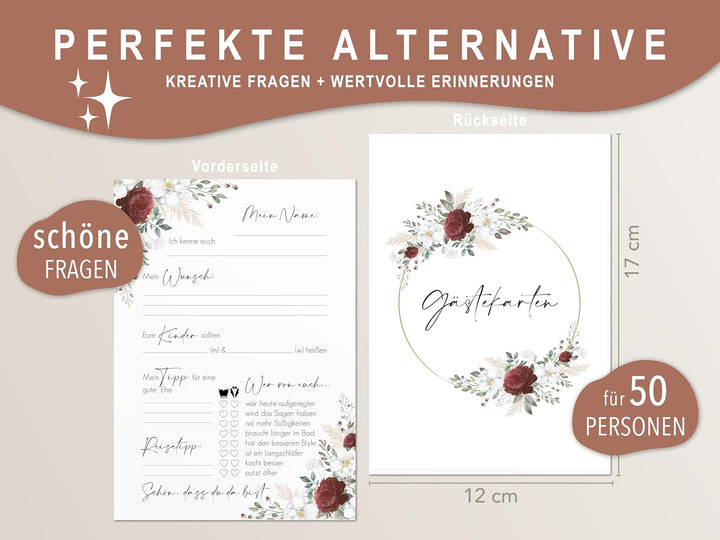 50 Gästekarten Hochzeit - Gästekarten Hochzeit zum ausfüllen - Gästebuchkarten für Hochzeit - Gästeb