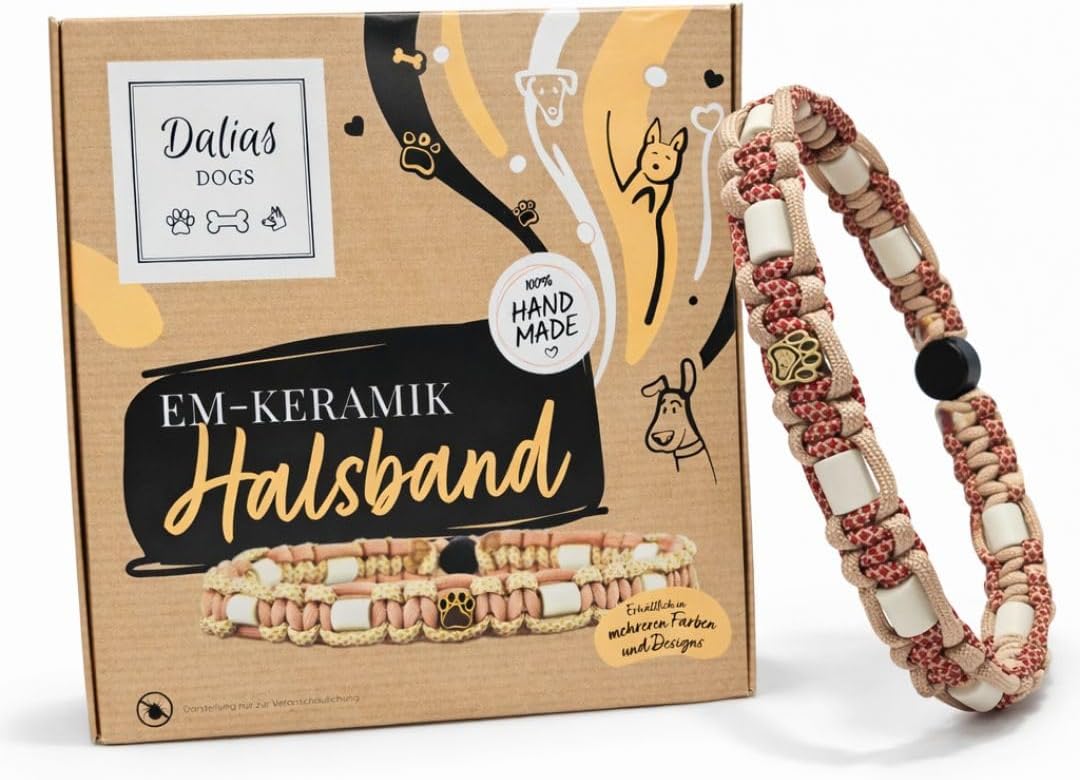 EM Keramik Hunde-Halsband aus US-Paracord – handgeknüpft, verstellbar mit Kordelstopper – Grössen 15