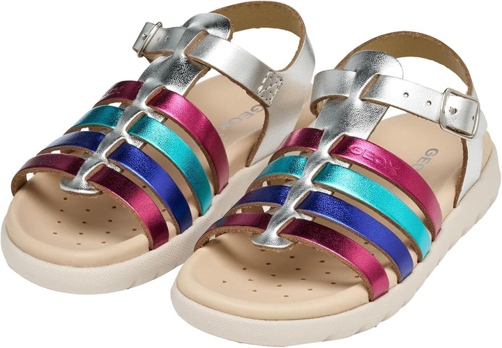 Geox Mädchen J Soleima Gir Sandal 25 EU Silver Multicolor, 25 EU Silver Multicolor