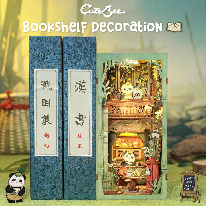 CUTEBEE DIY Book Nook Puppenhaus Kit mit Staubschutz und LED-Licht -DIY Miniatur Haus Kit,Holzkunst
