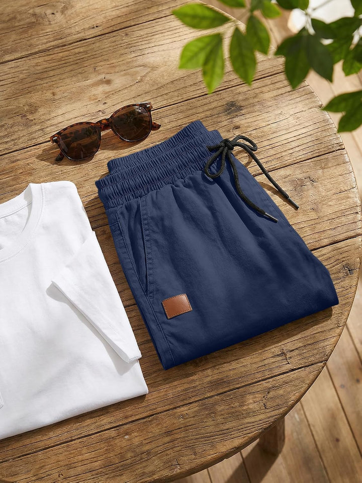 JMIERR Kurze Hosen Herren Shorts Herren Sommer Chino Baumwolle Elastische Taille mit Taschen M Blau,