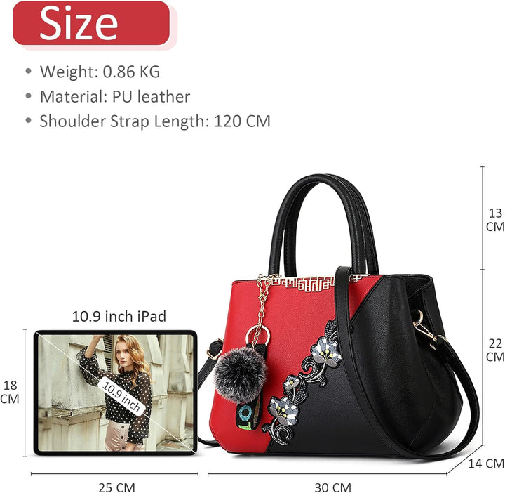 DIRRONA Damen Handtasche Mode Blumenmuster Schulterbeutel Grosse Kapazität Umhängetasche Casual Reis
