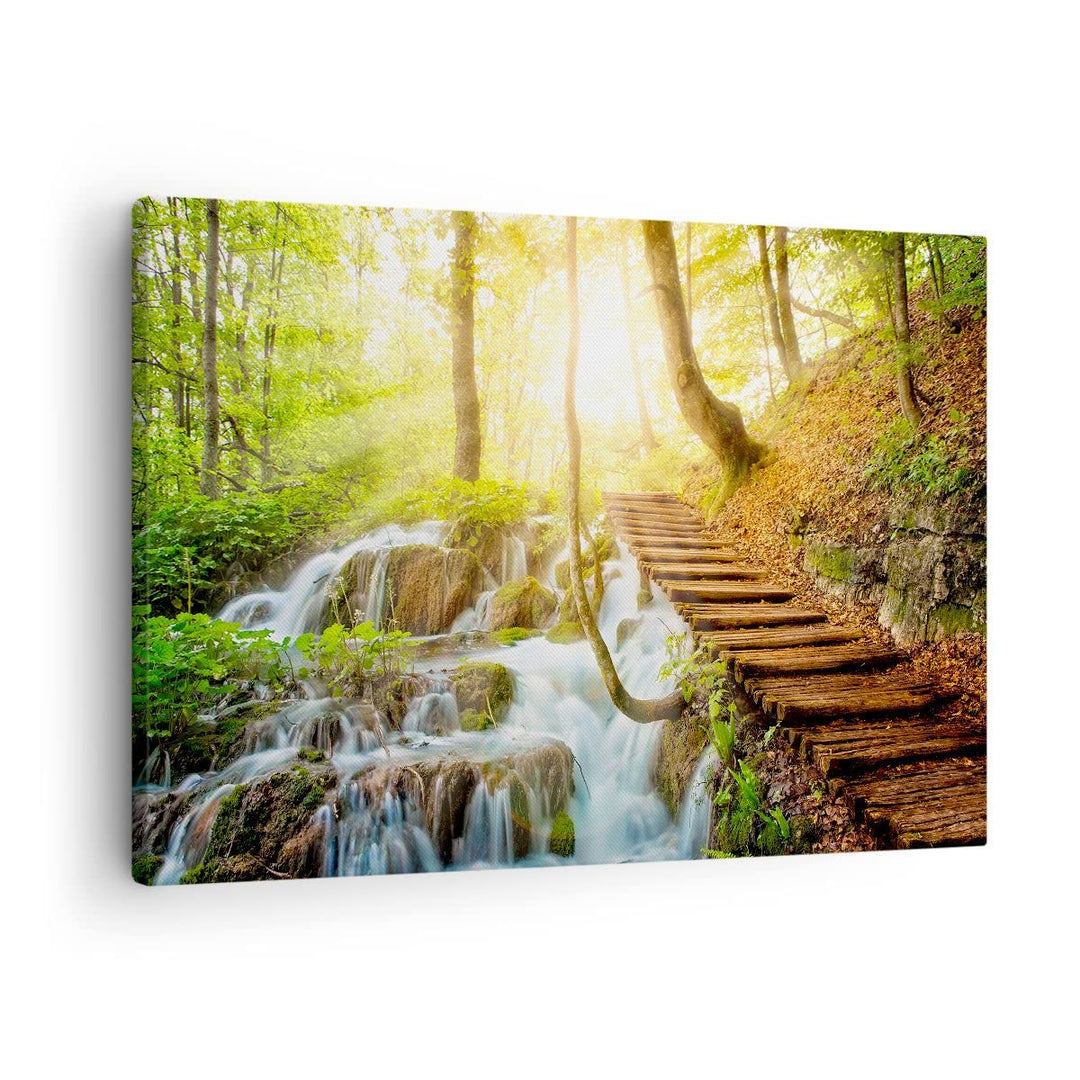 ARTTOR Bilder auf Leinwand Park Wasserfall Wasser Leinwandbild 70x50cm Wandbilder Dekoration Wohnzim