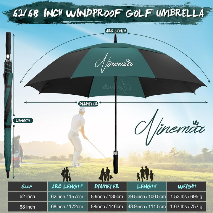 NINEMAX Golfschirm Gross 62/68 Inch Golf Regenschirm Sturmfest Automatik Öffnen Golf Regenschirm Dop