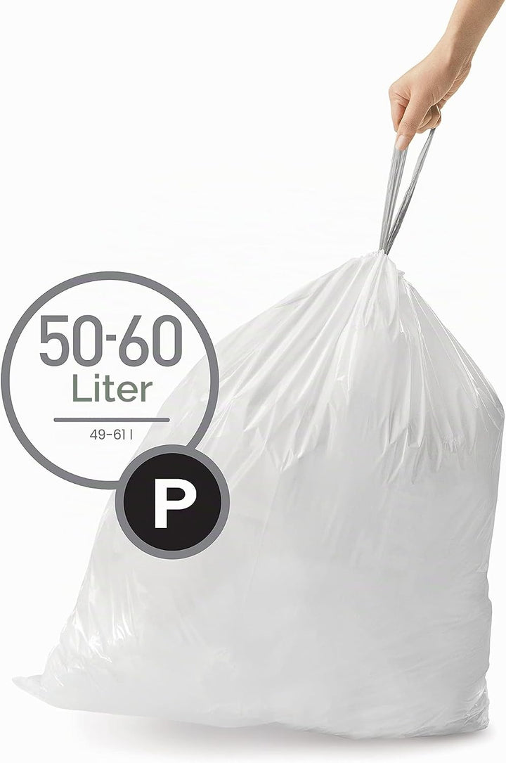 simplehuman CW0263 Code P passgenaue Müllbeutel, 50-60 Liters, 3 x Packung mit 20 (60 Stück), weisse