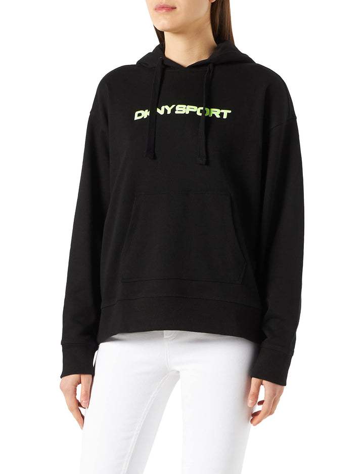 DKNY Damen Sport Women's Layered Shadow Logo Pull Over Hoodie Shirt XS Schwarz, XS Schwarz