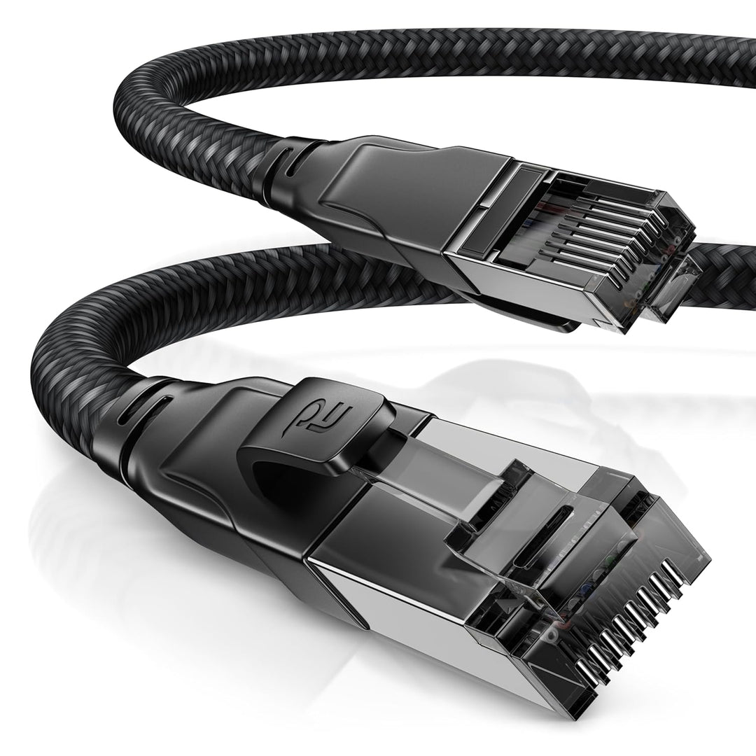 CSL CAT8.1 Netzwerkkabel 40 Gbits - 10m - Baumwollmantel - Black Series - LAN Kabel Patchkabel RJ45
