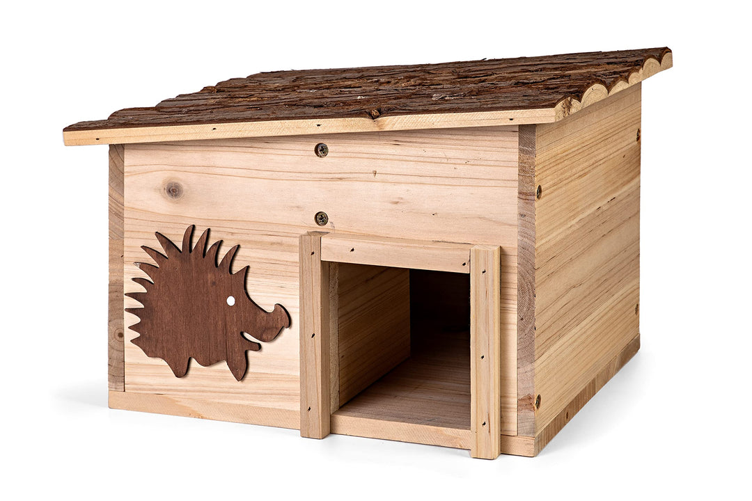 Igelhaus Bausatz mit Boden aus Holz Höhe 22 cm - Igelhotel mit Labyrintheingang – Igelfutter Haus Ig