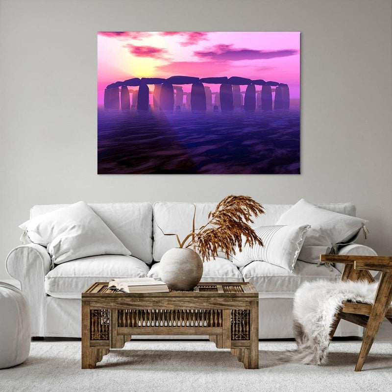 Bilder auf Leinwand 100x70cm Leinwandbild Stonehenge Kreis Geheimnis Geschichte Gross Wanddeko Bild