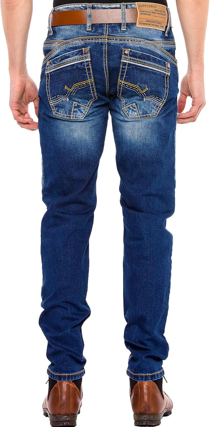 Cipo & Baxx Herren Jeans Hose Regular Slim Fit Denim Jeanshose Dicke Naht 29 Blau, 29 Blau