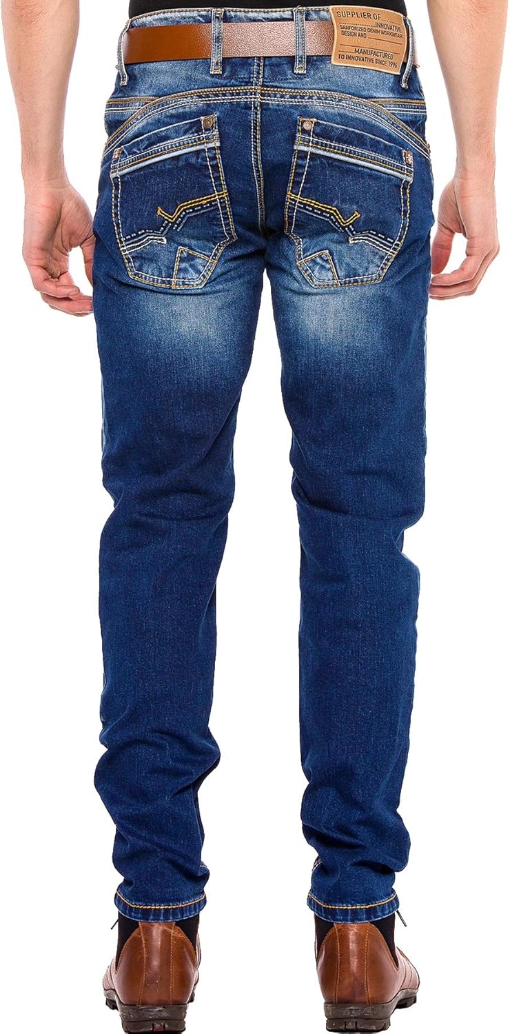 Cipo & Baxx Herren Jeans Hose Regular Slim Fit Denim Jeanshose Dicke Naht 29 Blau, 29 Blau